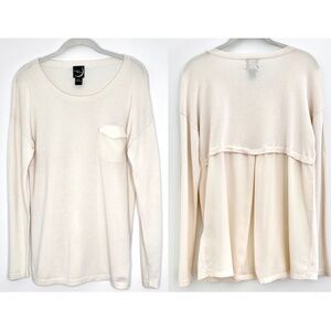 August Moon Cream Scoop Neck Sheer Back Knit Top